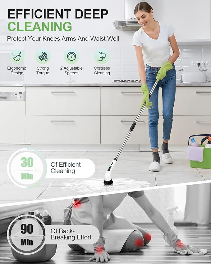 Electric spin scrubber, cordless cleaning