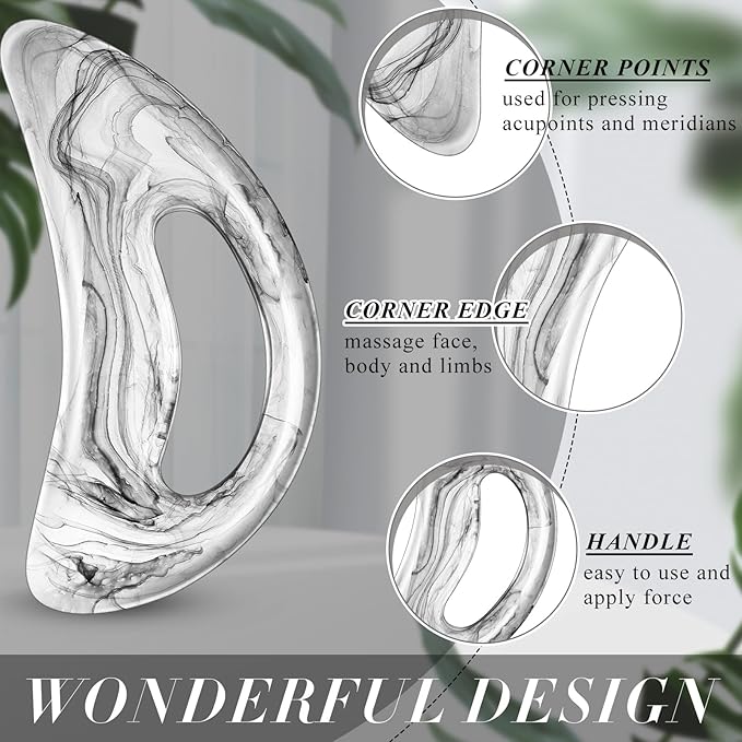 BBTO 2 Pcs Body Gua Sha Tool Large Resin Scraping Tools with Handle for Back, Neck, Face, Leg - Lymphatic Drainage, Cellulite Removal, Muscle Relief(Clear)