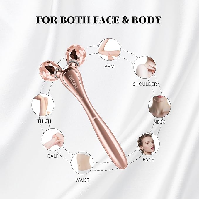 3D Facial Massager Rollers Lifting Massager, Skin Care Face Body Massager Firming Tools for Body Relaxation Massage, Kneading, Body Slimming and V-Shaped Face Lift, Anti-Wrinkle (Glossy Rose Gold)