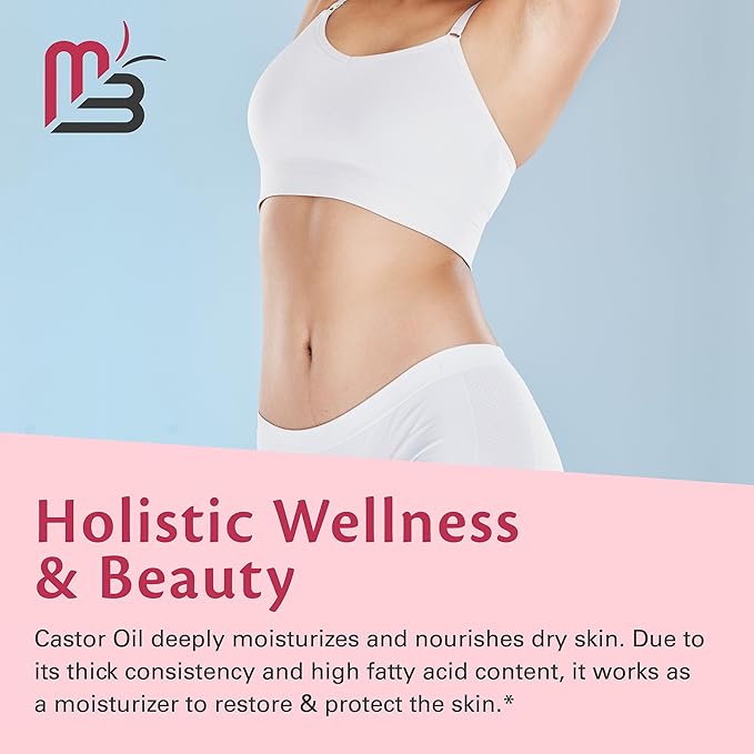 100% Pure Organic Castor Oil for Hair, Lash and Eyebrow Growth, Lymphatic Drainage, Stomach Discomfort and Skin Hydration | Hexane-Free, Cold Pressed, Unrefined in a 4 fl oz Glass Bottle with Dropper