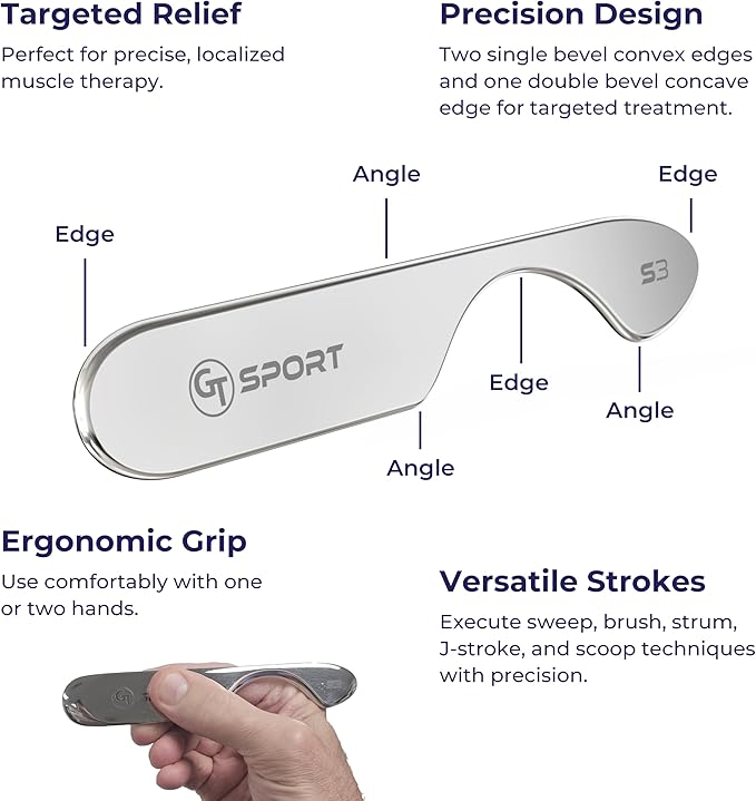 GT Sport S3 Tool is a Precision Muscle Scraper + 2 Hour Training Video. Myofascial Massage Treatment. Professional-Grade IASTM and Physical Therapy Gua Sha Graston Like Massage Tool