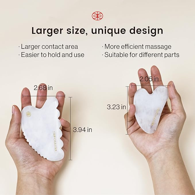 Rena Chris Gua Sha Facial Tool, Natural White Jade Stone Body Gua Sha with Exquisite Wooden Box, Large Guasha Suitable for Face Lifting, Puffiness Reducing and Whole-Body Massage, Skin Care Massager