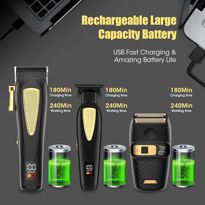 RESUXI Hair Clippers for Men Cordless Hair Trimmer Electric Shavers for Men Set,Professional Barber Clippers for Haircut Grooming Kit+Foil Blade Shaver+Zero Gapped Trimmer,Gift for Him