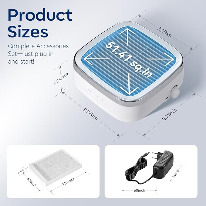 Makartt Nail Dust Collector: 60W Professional Nail Fan Dust Collector with Reusable Filter, 2 Powerful Suction, Adjustable Speed Nails Extractor Vacuum for Manicure Salon Home (Sylvie)