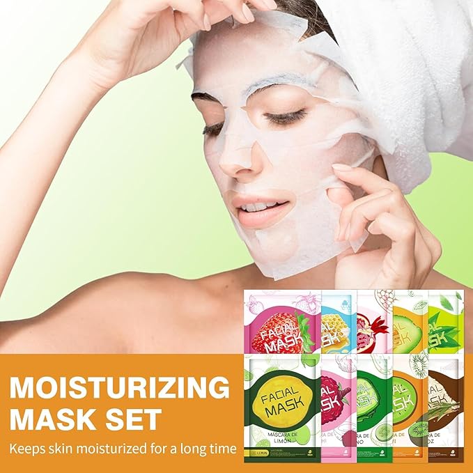 30 Sheets Face Masks Skincare, Hydrating Variety Face Mask For Sensitive Skin, Moisturising Sheet Mask for Women, Soothe Facial Masks for All Skin Types, Fruit Sheet Face Mask Skincare for Spa