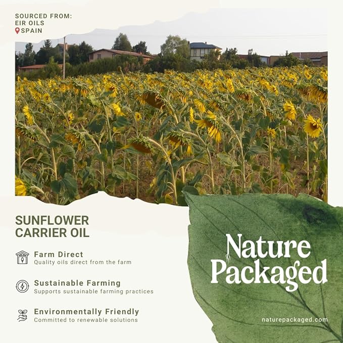 Nature Packaged Sunflower Carrier Oil (16oz) - Direct from EIR Oils' Farmland in the Sunny Fields of Spain - 100% Pure Carrier Oil for Hair, Face, and Skin