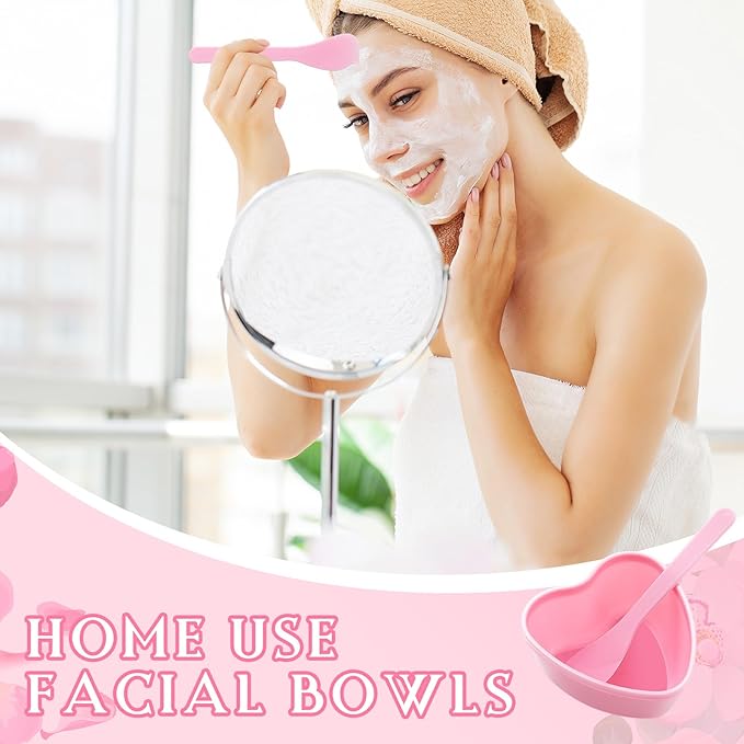 10 Sets Facial Bowls Plastic Heart Shaped Facial Mask Mixing Set with Spatula Pink Facemask Bowl DIY Skin Care Mixing Tool Kit Esthetician Supplies for Lady Women Home Beauty Salon