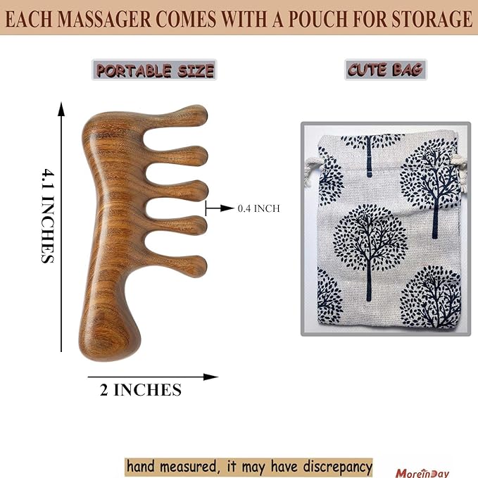 Wooden Loc Comb - Scalp Massage, Gua Sha, Sandalwood Wood Head Massager for Hair Growth, Women and Men