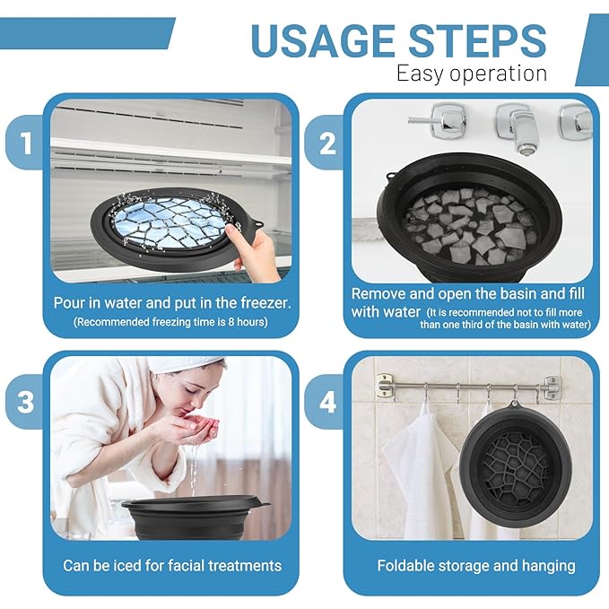 Foldable Facial Ice Bowl Gua Sha facial roller and Silicone Facial Ice Bowl Set Portable Ice Bucket Reusable Facial Ice Holder for Facial Treatments Eliminate Puffiness Travel Built-in Ice Cube