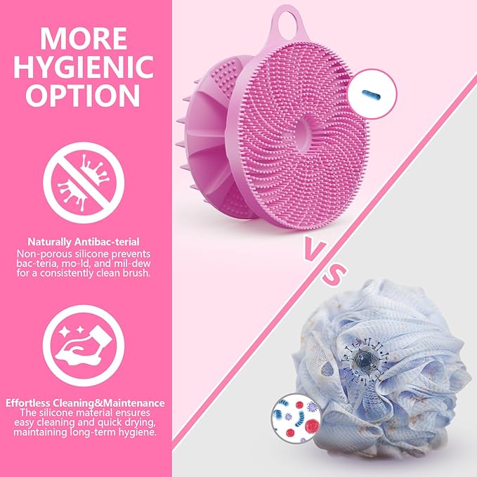 2 in 1 Silicone Brush, BEAUTAIL Body Shower Scrubber and Scalp Hair Massager Shampoo Brush, Deeply Cleanse Skin, Dandruff Removal and Hair Growth, Gentle for Women Men Sensitive Skin, 1 Pack (Lilac)