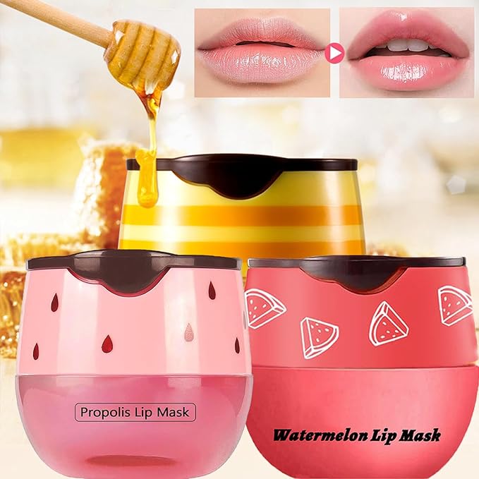 3PCS Bee Lip Balm Honey Pot,Honey (Honey+Strawberry+Watermelon)