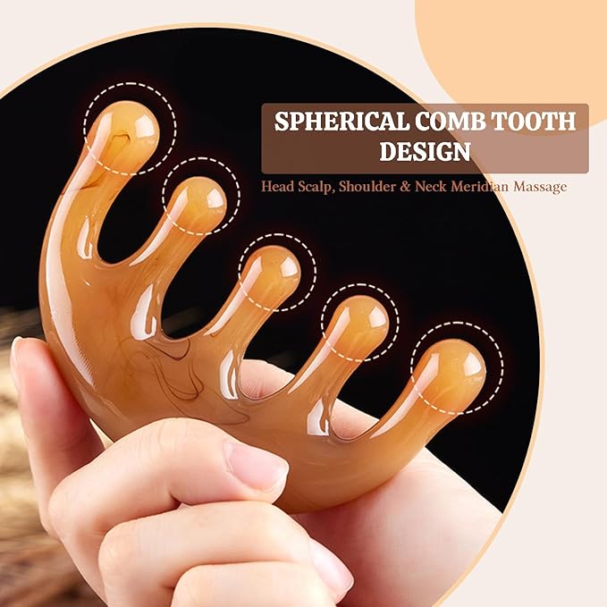 GSHOW Head Massager Scalp Resin Handheld Wide Tooth Gua Sha Comb Relax Massage Tool for Soothing Head Massage