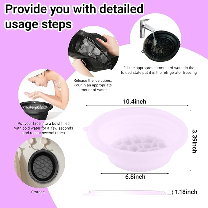 Face Bowl for Ice with Built-in Icetray,Portable Foldable Silicone Face Ice Bath Bowl,Ice Bath Facial Plunge Bowl for Skin Tightening & Acne Relief,Purple