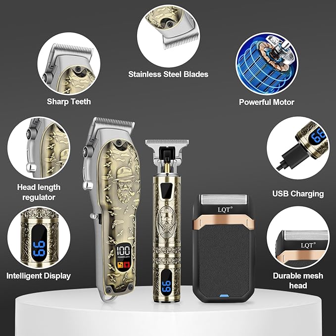 Professional Hair Clipper Set for Men Electric Shaver Razor Cordless Hair Cutting Barber Clippers Beard Trimmer Men’s Grooming Kit Gifts for him (Bronze)