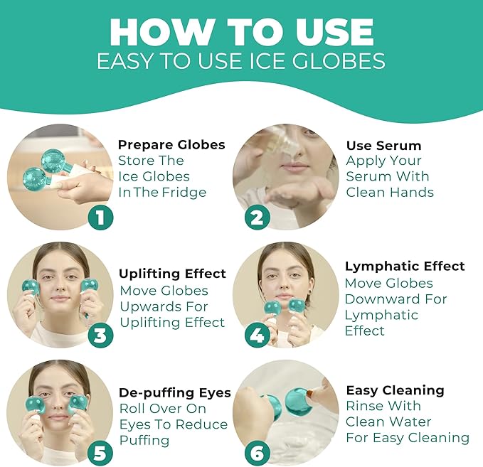 Ice Globes for Face 2Pcs – Enhancing Daily Beauty with Ice Globes for Facials, Skin Tightening & Anti-Aging – Perfect Facial Ice Globes for Puffiness & Wrinkles of Face, Neck & Eyes – Teal