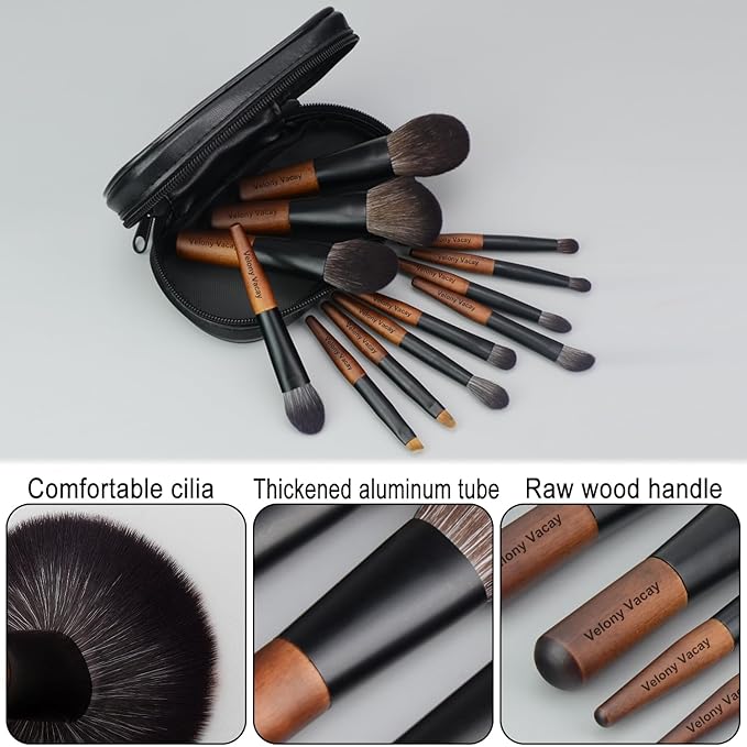 Makeup Brushes Set, 12 Pcs Mini Travel Makeup Brush Set with Case, Travel Brush Set for Loose powder, Contour, Blush, Concealer, Eye Shadow, Eye Corner, Brow Brushes Tool Kit
