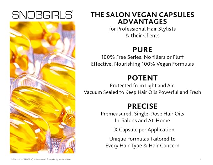 Strength Repair Hair Oil Capsules – SNOBGIRLS STRONGFORCE – Vegan Leave-In Serum for Weak or Breakage-Prone Hair – With Argan, Peptides & Ceramides – Split-End Sealer & Shine – 15 Ct