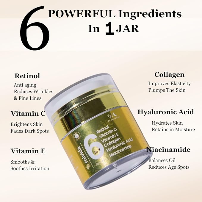 mivida Advanced Retinol Cream for Face & Neck | 6-in-1 Anti-Aging Moisturizer with Collagen, Hyaluronic Acid, Vitamin C & E | Firming, Hydrating, Wrinkle-Reducing | Daily Face Cream - 1.7 fl oz