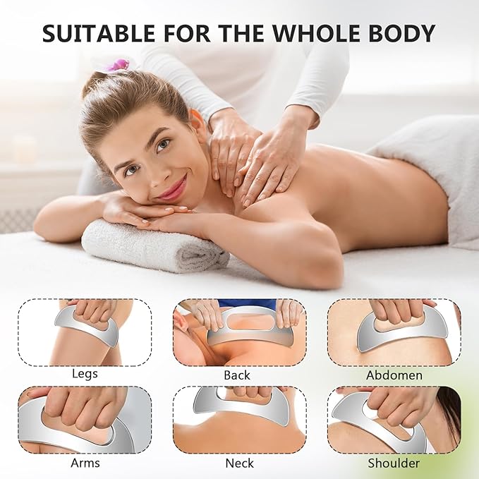 3 Pcs of Muscle Scraper Tool, Stainless Steel Body Gua Sha Tool, Three Shapes to Choose from, Improve Fatigue, Dredge Meridians, Suitable for Face, Back, Legs, Arms, Etc., Unisex