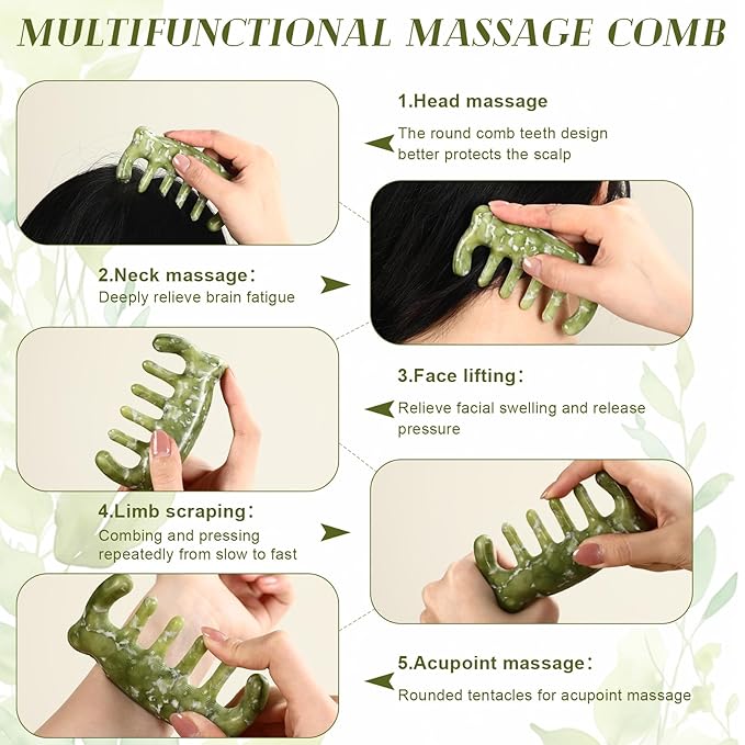 Weysat 4 Pcs Gua Sha Facial Tools Set Jade Eye Mask Facial Jade Massage Comb Scrap Massage Tool Guasha Stone Board Multifunctional Gua Sha Comb for Spa Acupuncture Therapy Esthetician Essentials