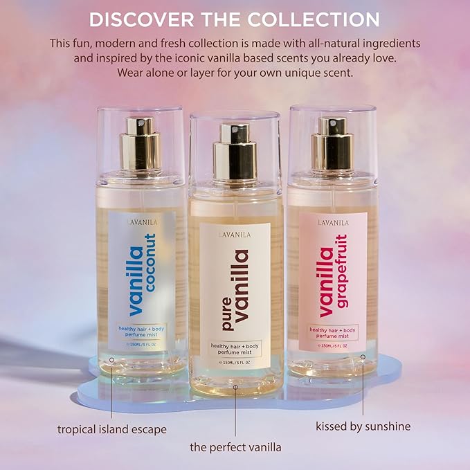 Lavanila Vanilla Grapefruit Healthy Hair + Body Perfume Mist, 5 Fl Oz - Bright & Uplifting Fragrance Spray Formulated with Jojoba Oil, Madagascar Vanilla, Cedarwood, Pink Grapefruit