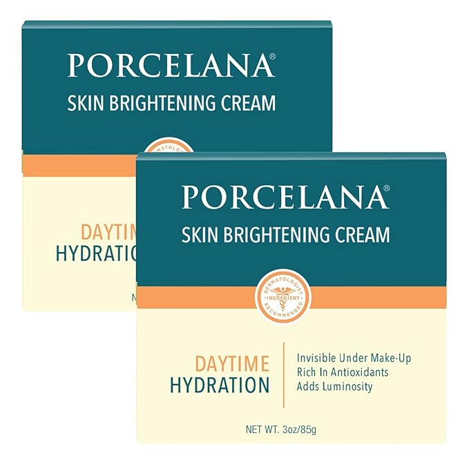 Porcelana Daytime Hydration Skin Lightening Cream For Face & Body [New Formula] - Fades Dark Spots & Evens Skin Tone - Moisturizer for Age Spots, Sun Spots, Acne Scars, Melasma & Discoloration(2 Pack)