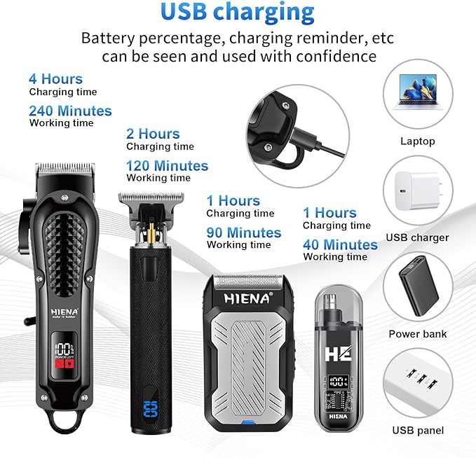 Professional Cordless Hair Clippers for Men, T-Blade Beard Trimmer & Foil Shaver & Nose Hair Trimmer Set, Barber Clipper Hair Cutting Grooming Kit