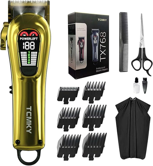 Hair Clippers for Men Professional Hair Trimmer for Men Cordless&Corded Barber Clippers for Hair Cutting & Grooming.Rechargeable Hair Trimmer Kit for Household (Golden)
