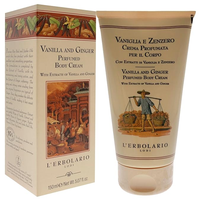 L’Erbolario Vanilla and Ginger Perfumed Body Cream - Moisturizing Cream for Dry Skin - Ginger and Vanilla Extracts - Hydrating Jojoba Oil - 5.07 oz