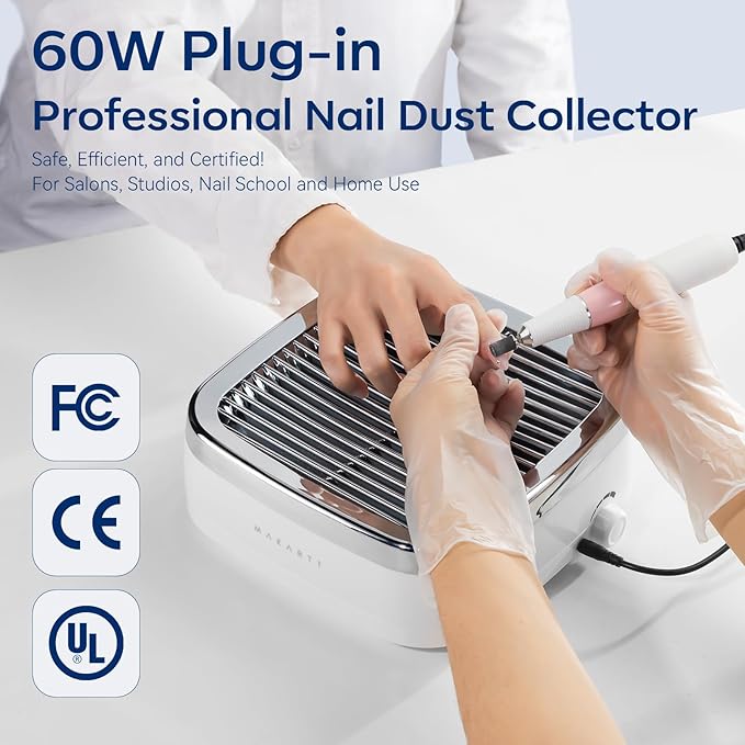 Makartt Nail Dust Collector: 60W Professional Nail Fan Dust Collector with Reusable Filter, 2 Powerful Suction, Adjustable Speed Nails Extractor Vacuum for Manicure Salon Home (Sylvie)