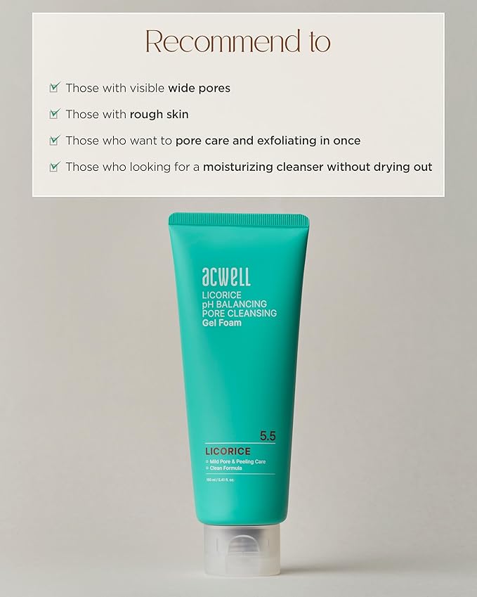 ACWELL Licorice pH Balancing Pore Cleansing Gel Foam - Gentle, Hypoallergenic Facial Cleanser for Clear, Smooth Skin, Deep Pore Cleaning with Licorice Extract, LHA, for All Skin Types, 5.4 fl.oz.
