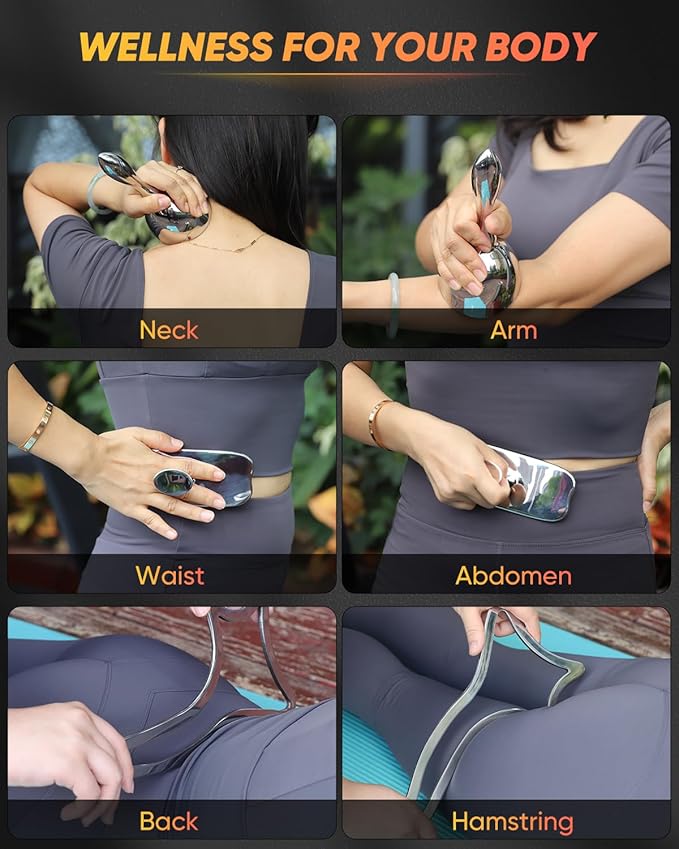 ONUEMP 5-in-1 Stainless Steel Therapy Massage Tools, Gua Sha Scraping Fascia Massage, Maderoterapia Kit Colombiana for Lymphatic Drainage, Cellulite Remover, Ice Body Sculpting
