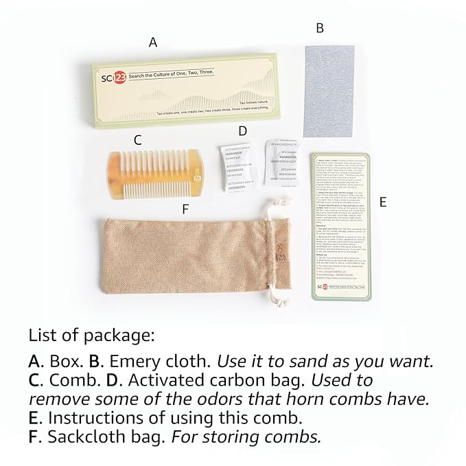 Untreated 4.3 inch Real Ox Horn Curly Hair Beard Mustache Comb, Handmade Fine Wide Tooth Double Sided Small Pocket Travel, Anti-static Detangling Massage Scalp Gua sha for Women Men