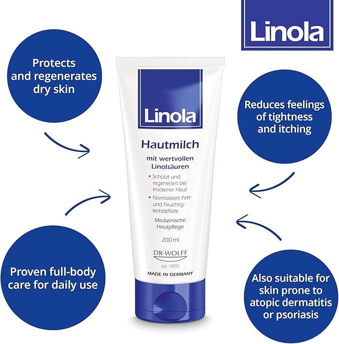 Lotion - Body Lotion with Essential Linoleic Acids - for the Daily Care of Dry & Stressed Skin - Protects & Regenerates Dry Skin - Made in Germany - Vegan - 200 ml (6.8 Fl Oz)