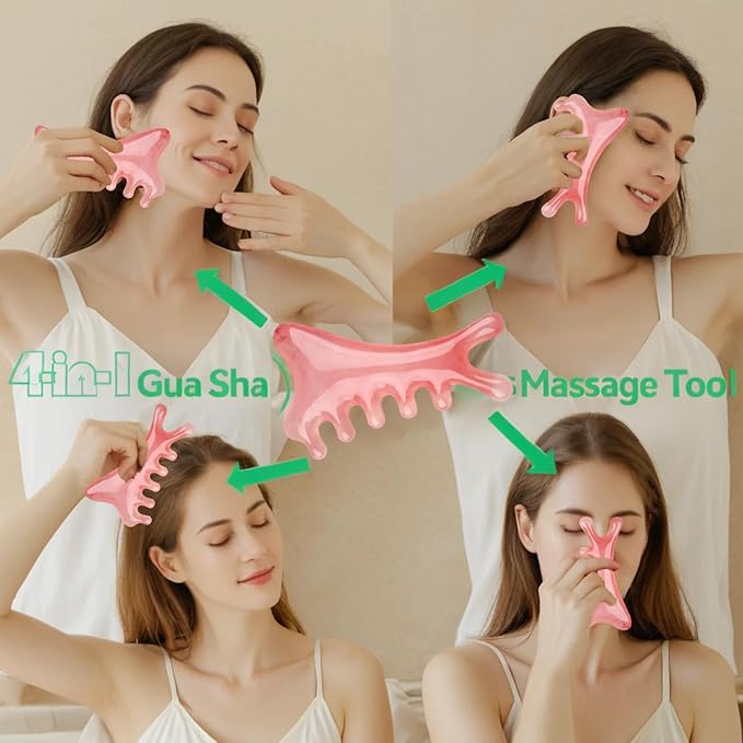 XQBX 4-in-1 Facial Gua Sha Tool – V-Lift Contour Sculptor for Defined Jawline & Cheekbones | Anti-Aging Face & Body Massager | Handcrafted Skincare Tool
