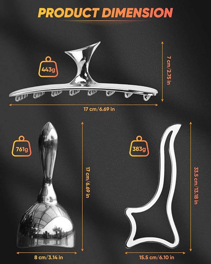 ONUEMP 5-in-1 Stainless Steel Therapy Massage Tools, Gua Sha Scraping Fascia Massage, Maderoterapia Kit Colombiana for Lymphatic Drainage, Cellulite Remover, Ice Body Sculpting