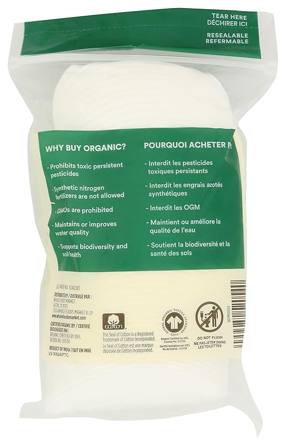 365 By Whole Foods Market, Facial Cleansing Pad Exfoliation Oval Organic, 50 Count