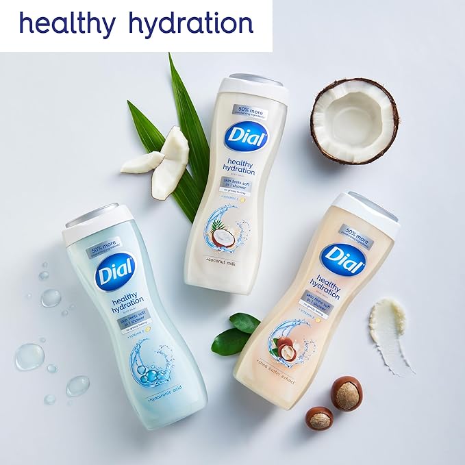 Dial Body Wash, Healthy Hydration, Hyaluronic Acid plus Vitamin E, 16 oz (Pack of 4)