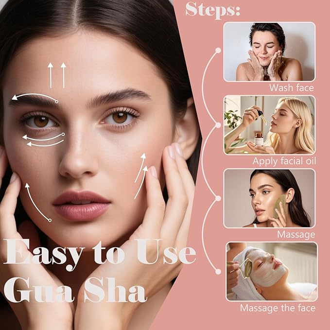 Wooden Gua Sha Facial Massage Tool and Roller Set, Facial Massager for Face, Neck, Eyes, Reduces Puffiness, Improves Wrinkles, Suitable for Women Care, Great Mother's Day Gift for Mom, Grandma