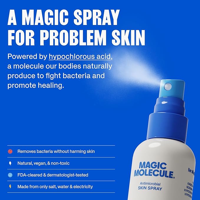 Magic Molecule Skin Cleanser for All Types, Hypochlorous Acid Spray Helps Heal Acne Prone, Eczema and Itchy Rashes and 50 Other Skin Ailments, Safe for Multiple Daily Uses, 8 oz Spray