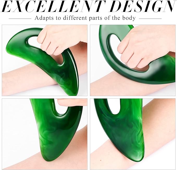 BBTO 2 Pcs Body Gua Sha Tool Large Resin Scraping Tools with Handle for Back, Neck, Face, Leg - Lymphatic Drainage, Cellulite Removal, Muscle Relief (Green)