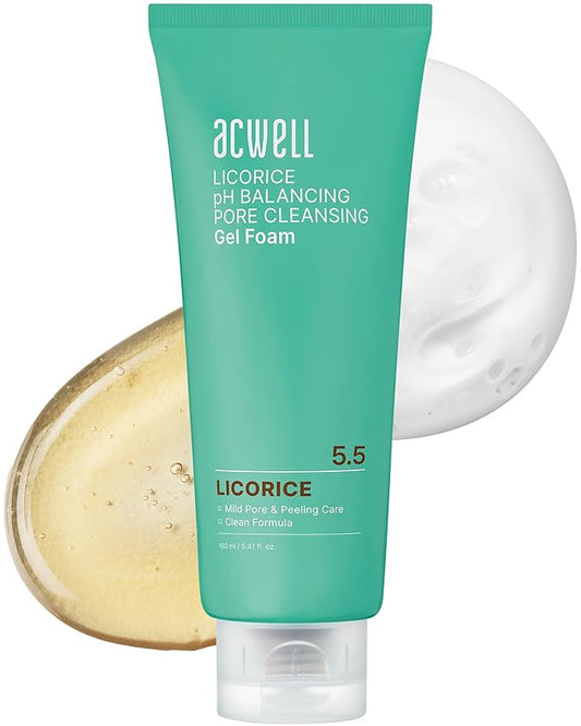 ACWELL Licorice pH Balancing Pore Cleansing Gel Foam - Gentle, Hypoallergenic Facial Cleanser for Clear, Smooth Skin, Deep Pore Cleaning with Licorice Extract, LHA, for All Skin Types, 5.4 fl.oz.