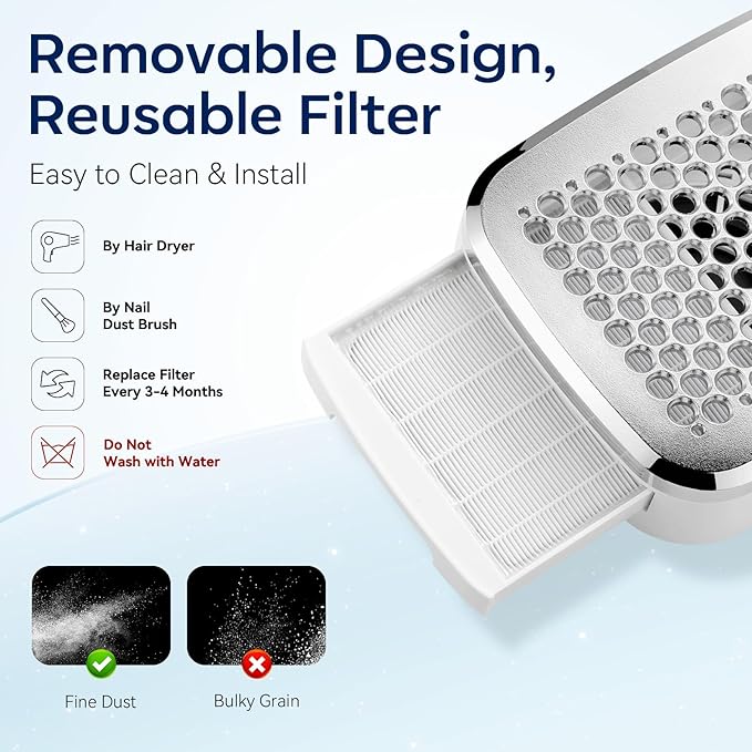 Makartt Nail Dust Collector: Rechargeable Fan Nail Extractor Vacuum with Reusable Filter, 4000 RPM Powerful Suction, Adjustable Speed Portable for Manicure Salon Home (Sylvee)