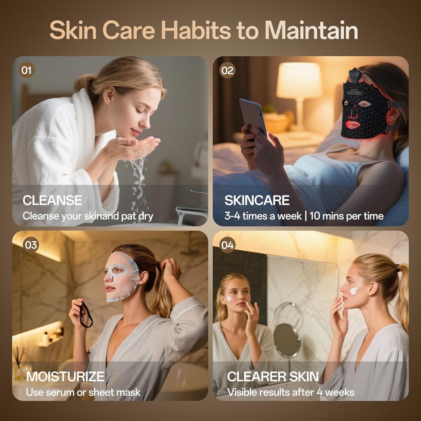 SUERBEATY Red Light Mask, 7 Colors Red Light Mask for Face, Cordless & Portable for Home & Travel, Rechargeable, Lightweight, Facial Skin Care for Women - Mom, Sister, Girlfriend and Wife - Black