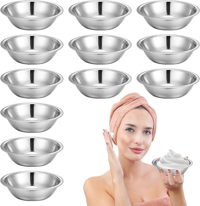 12 Pcs Stainless Steel Facial Mask Mixing Bowl Set 6.3 Inches Wide Esthetician Supplies Facemask Bowl DIY Skin Care Mixing Tool Kit for Lady Women Home Beauty Salon Use