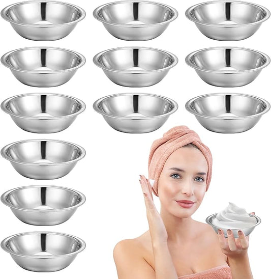 12 Pcs Stainless Steel Facial Mask Mixing Bowl Set 6.3 Inches Wide Esthetician Supplies Facemask Bowl DIY Skin Care Mixing Tool Kit for Lady Women Home Beauty Salon Use