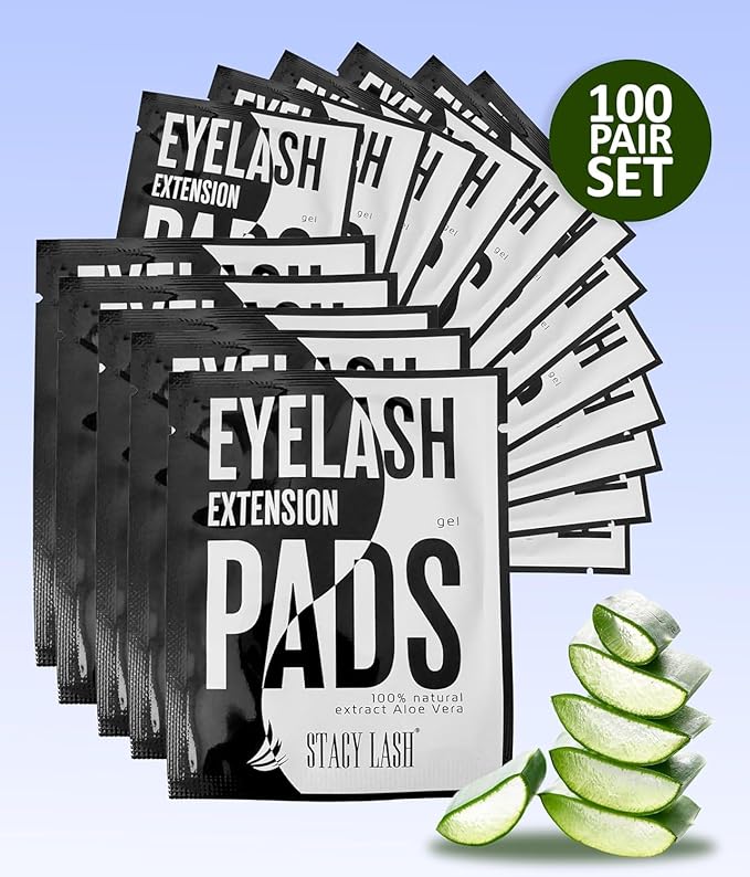 100 Pairs Set Premium Under Eye Gel Pads for Eyelash Extension - Lint Free Patches with Vitamin C and Aloe Vera by Stacy Lash supplies and Beauty tools - Hydrogel Eye Pads - Skin Moisturizes