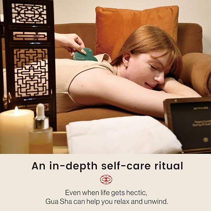 Rena Chris Gua Sha Facial Tool, Natural Jade Stone Body Gua sha with Exquisite Wooden Box, Large Guasha Suitable for Face Lifting, Puffiness Reducing and Whole-Body Massage, Skin Care Massager