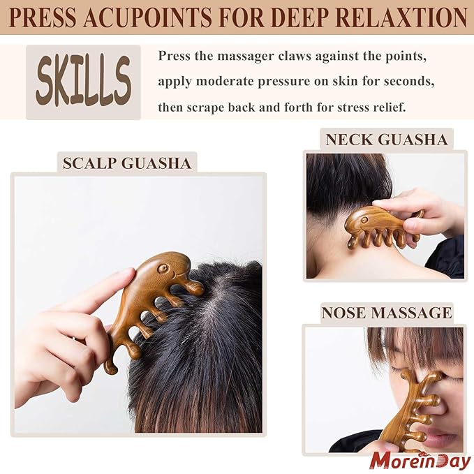 Wooden Massage Comb, Wooden Scalp Massager, Scalp Gua Sha for Stress Relax, Loc Comb for Sisterlocks - Green Sandalwood