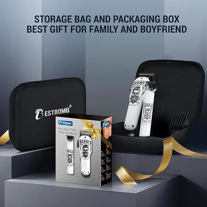BESTBOMG® Hair Clippers & Trimmer Ceramic T-Blade Cordless Haircut Sets Rechargeable 2000mAh/1200mAh with 10 Guide Combs & for Men/Father/Husband/Boyfriend